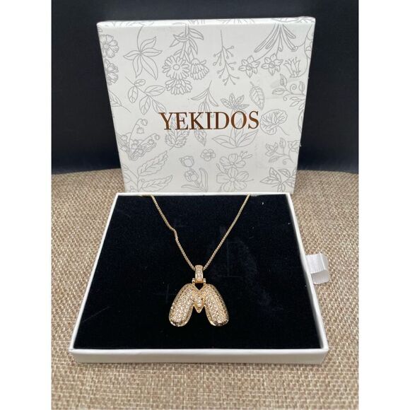 New Initial Charm Necklace Letter Gold Jewelry Letter M Bubble Trendy Bling - Picture 2 of 5